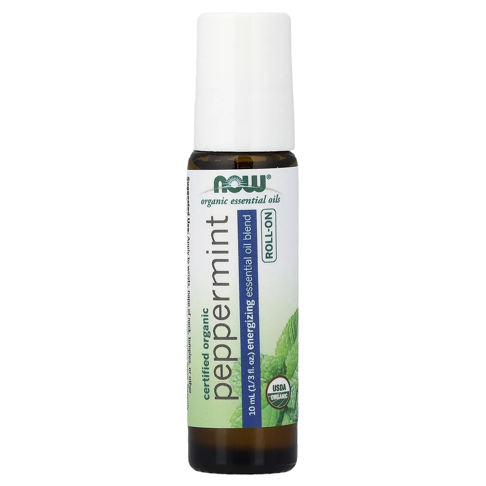 NOW Foods Organic Essential Oils, Peppermint Roll-On, 1/3 fl oz (10 ml)