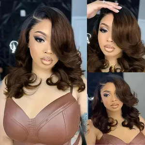 Cynosure Ombre Brown 280% Body Wave Glueless Left C Part Wig Bleached Knots Pre Cut 8X5 HD Lace Front Human Hair Wigs