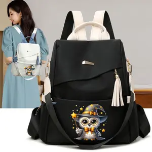 Magic Owl Pattern Women's Lightweight Backpack, Magician Series, Adjustable Straps, Tassel Details, Multi-Pocket Design, Large Capacity Travel Bag