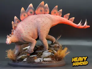 Heavy Handed Stegosaurus Dinosaur Sculpture Hand Painted with Custom Highland Diorama Base 6.75 Inches Tall Perfect for Collectors