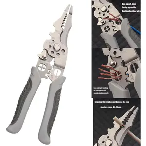 Professional 9 In 1 Wire Stripper Cutter Multifunctional Crimping Hand Tool Labor Saving Comfortable Grip Heavy Duty Electrician Repair Kit Portable DIY Craft Maintenance Hardware For Indoor Outdoor Wire Connection And Trimming