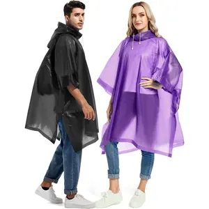 2 Pack Reusable Rain Ponchos for Adults Heavy Duty Emergency Rain Coat with Drawstring Hood