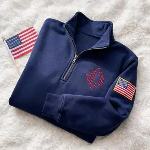 Monogram Quarter Zip Sweatshirt J.E.E, Embroidered USA Flag Sleeve Sweater, Initials Personalized For Mother's Day, Father's Day Gift