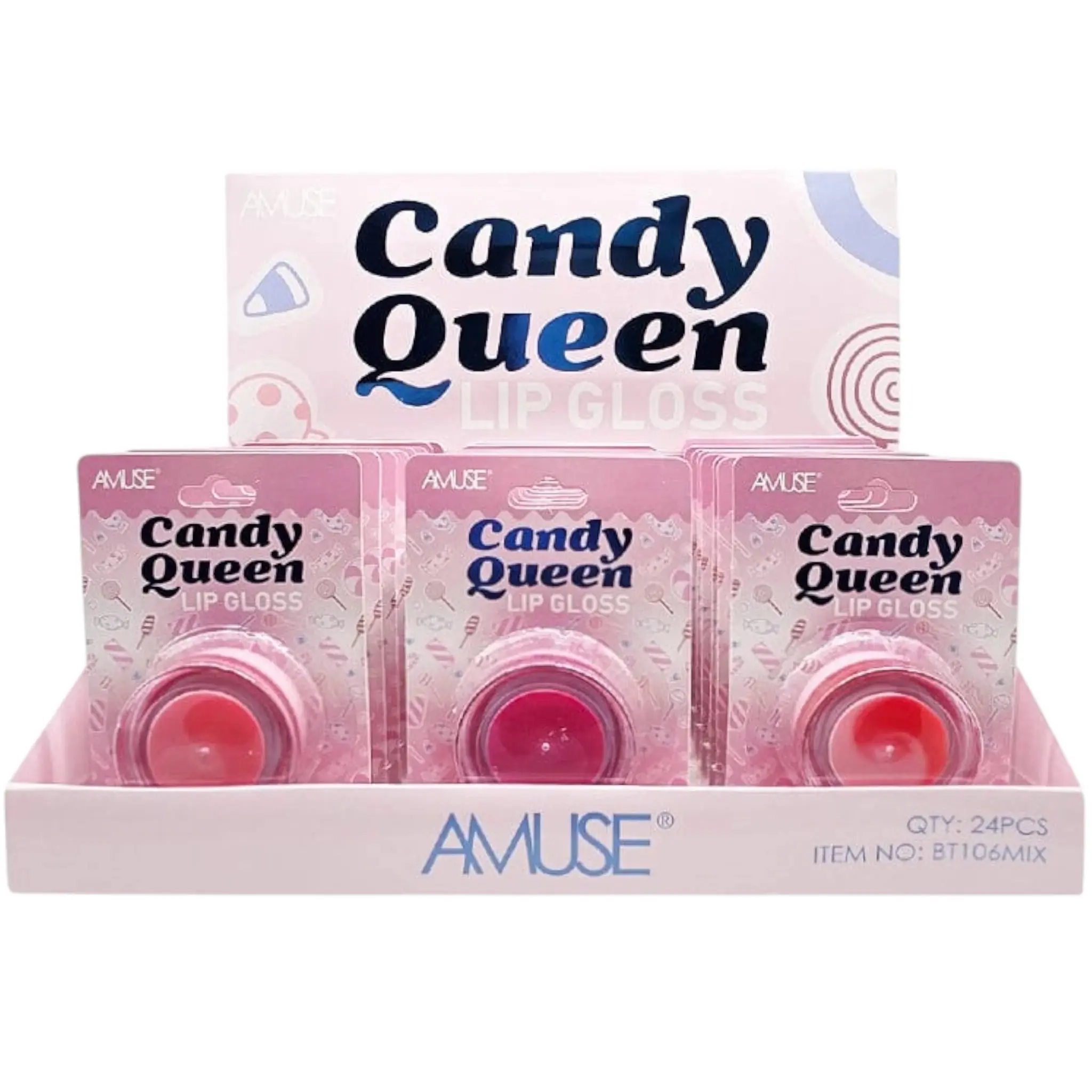 Brillo Labial Candy Queen Amuse - Venta al por Mayor 24 Unidades (BT106MIX)