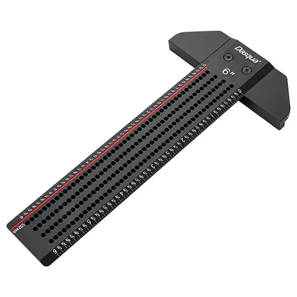 Dasqua 6-in T-Shaped Heavy-Duty CNC Machined Layout Rule - High Contrast, Beveled Edge, Laser Engraved Hand Measuring Tool with Marked Holes for Precision Marking, Positioning, Inlaying Tasks