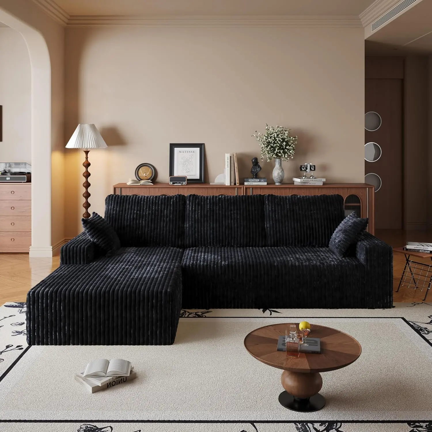 108" Modular Sectional Cloud Couch for Living Room Deep Seat L Shapes Boneless Couch with Oversized Chaise Lounge, Comfy Memory Foam Corduroy Fabric Sofa for Bedroom Apartment, No Assembly Required, sofá