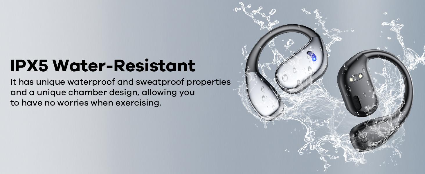Open-Ear Bluetooth 5.4 Wireless Headphones, Electronic Audio Device with LED Display, 60H Playtime, Call Mic, IPX5 Rated Waterproof, Secure Fit Sports Over-Ear Design, Soft Silicone Earbuds, Fast Charge, #SummerVibes outdoorfun