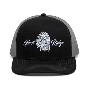 Richardson 112 Trucker Hat – Ghost Ridge with Native American Skull Trucker Hat, Adjustable Mesh Back Streetwear Hat for Men & Women, Bold Graphic Outdoor Style