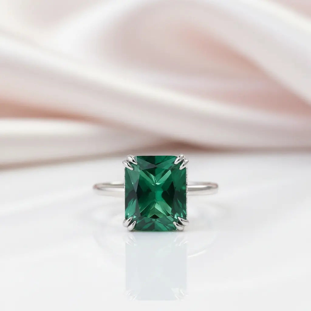 Exquisite Emerald Green Cushion Cut Engagement Ring