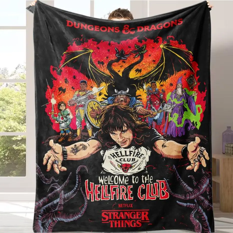 Christmas Countdown Sale! Stranger Things Hellfire Club Dragon & Dungeon Blanket, Vintage Fantasy Illustration, Soft Warm Throw, Home Sofa Decor, Gift for TV Show Fans It is an excellent gift for children, family and friends