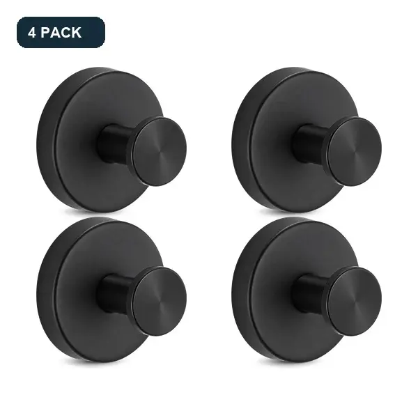 304 Stainless Steel Multipack Round Suction Cup Hooks - No-Drill Reusable Vacuum Wall Hangers with Reusability for Organizing Items in Bathroom, Kitchen - Towel/Robe Hooks for Smooth Surfaces (Glass, Mirror, Tile) - Black, Silver, Gold