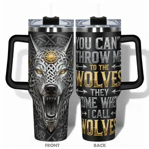 1pc Stainless Steel Cup 40oz/30oz/22oz/20oz/14oz Insulated Water Bottle,Funny Design With Fierce Wolf Head Celtic Knotwork Double-layer insulation Leakproof Large Capacity, Needed for Gym, Hiking, Travel Ideal Birthday C