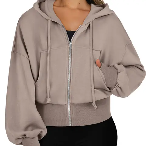 ANRABESS Hoodies for Women Zip Up Cropped Sweatshirts Casual Full Zip Jackets 2026 Fall Fashion Y2k Clothes With Pockets Adjustable Activewear