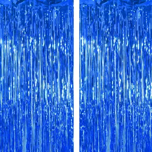 2 Pack Thickened Royal Blue Metallic Foil Fringe Curtains Streamer  Resistant Shimmer Tinsel Photo Booth Backdrop for Birthday Wedding Christmas Bachelorette Party Decorations 3.28ft x 6.56ft
