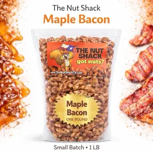 16oz bag-The Nut Shack Maple Bacon Candied Pecans - 16oz Bag Sweet & Savory Gourmet Snack with Real Maple Flavor & Crispy Bacon Taste Texas Favorite - Crunchy -16oz bag