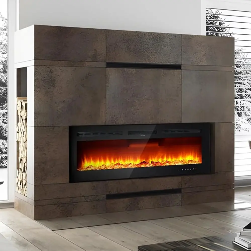 GARVEE 50" In-Wall/Wall Mount Electric Fireplace - 3D Flames, 750/1500W, 50"d x 17"w x 4"h - Ideal for Home, Bedroom, Living Room