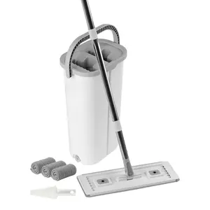 Mop and Bucket with Wringer Set,  , Wet & Dry Use, Flat Mop and Bucket System with 3 Washable Microfiber Pads, Flat Mop with Stainless Steel Handle, Mop Bucket Set for Hardwood Tile Vinyl