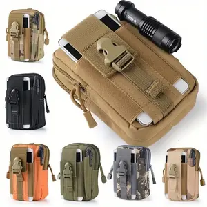 Men's tactical waist bag with multiple compartments - Durable canvas hiking and jogging waist bag featuring an adjustable shoulder strap and zipped pockets, suitable for outdoor activities, travel and everyday use, hiking gear.
