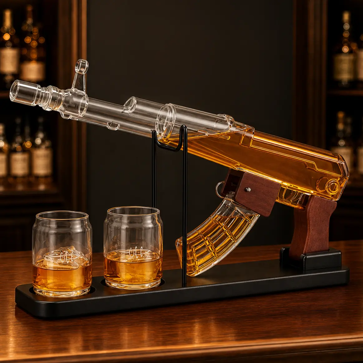Kollea Whiskey Decanter Set with Luxury Gift Box,Man Cave Bar Accessories,Detachable Magazine&2 Bullet Shot Bottles,Ideal Dispenser for Bar,Gifts for Men,Dad,Brother,Boyfriend,Anniversary&Birthday Presents,Empty Decanter,Handcrafted Glass Art,sohochic