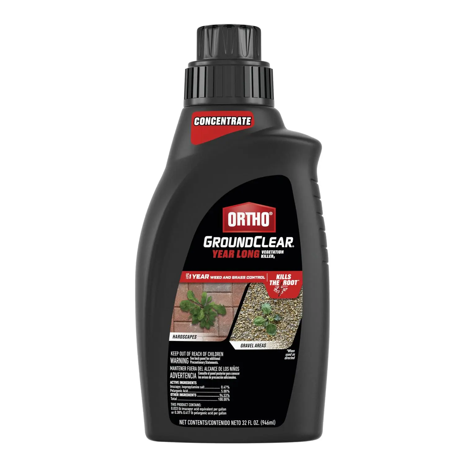 32 fl oz Year-Long Vegetation Killer Concentrate, Kills Weeds & Grasses and Prevents Regrowth for Up to 1 Year, Covers Up to 400 Sq. Ft.