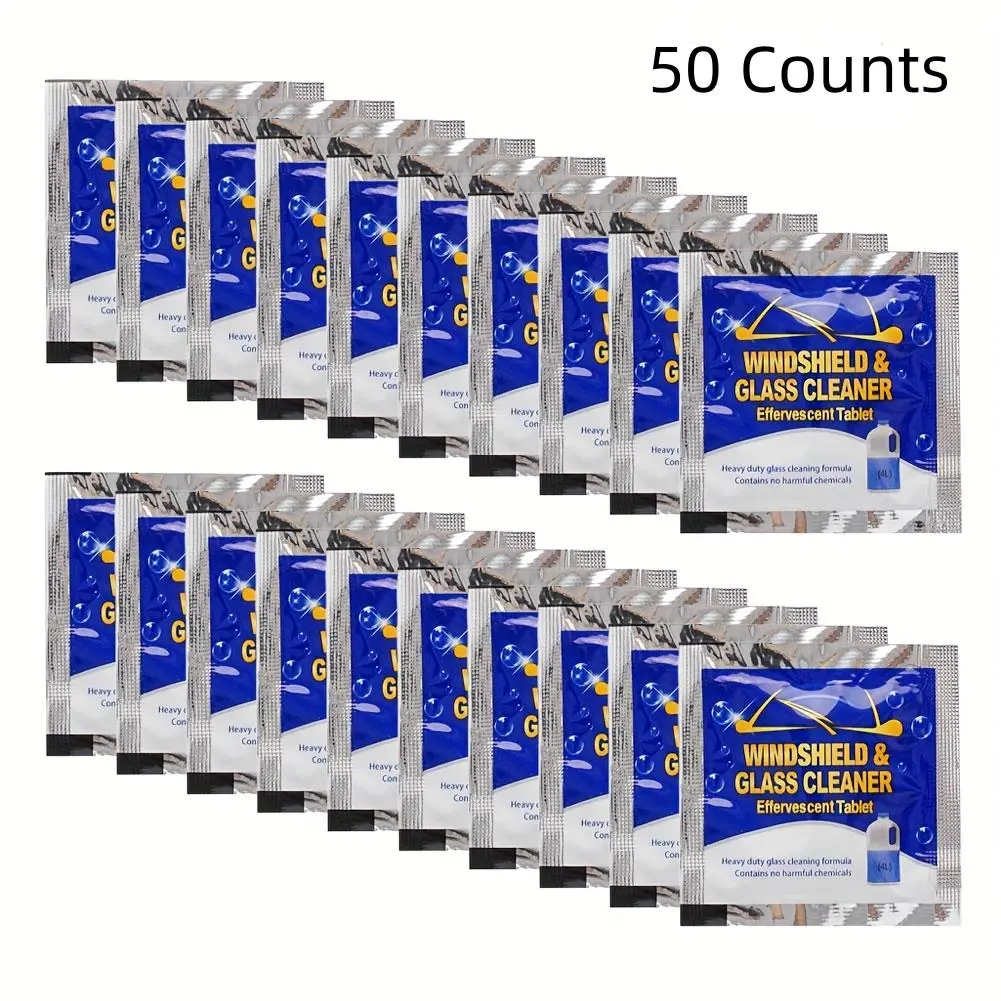 Car Window Cleaner Tablet, 50pcs Car Windshield Glass Cleaning Tablet, Universal Car Cleaning Tablet for Car, Window & Kitchen Glass