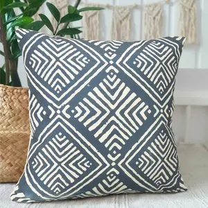 Ethnic Style Waterproof Outdoor Pillow Cover, Deep Blue Rhombus Print, 18x18 Inches, Ideal for Garden Furniture, Patio, Poolside
