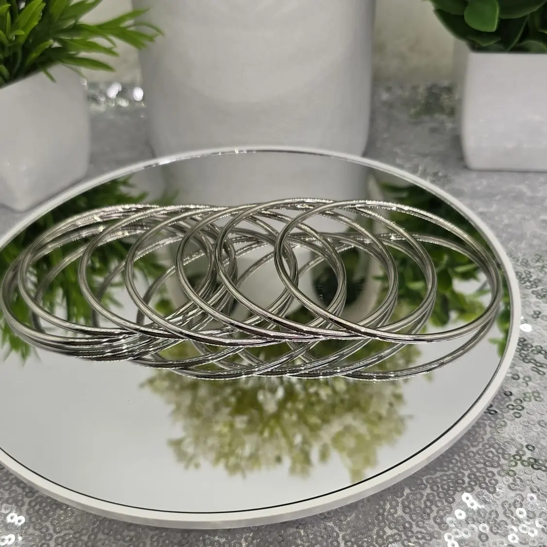 Yemaya Stainless Steel Bracelets Set - 7 Metal Rings Santeria Ocha Orisha