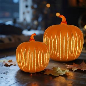 set of 1 or 2 halloween pumpkin lanterns, glowing crystal pumpkins for home decor, thanksgiving & christmas gifts (no aaa batteries)