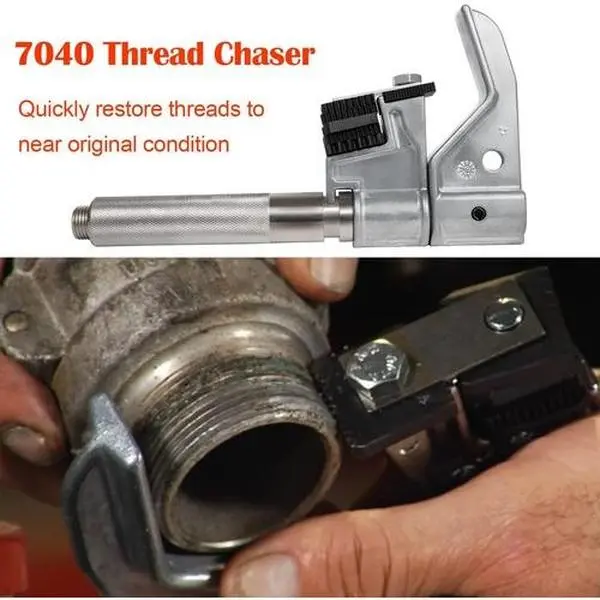 OTC 7402 Handheld Thread Restoration Tool - Universal Outside Chaser with 6-Die Metal Set for Auto Parts, 1-1/4”-5” O.D, 4-24 TPI (4,5,6,7,71/2,8,9,10,11,11-1/2,12,14,16,18,20), Quickly Eliminates Costly Cutting Equipment, Restores Threads
