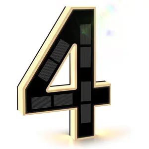 9 Inch Solar Lighted House Numbers for Outside, Light Up Waterproof LED Address Numbers Signs for Houses, Large Personalized Illuminated Exterior Modern House Numbers Light (4-Black, 9IN)