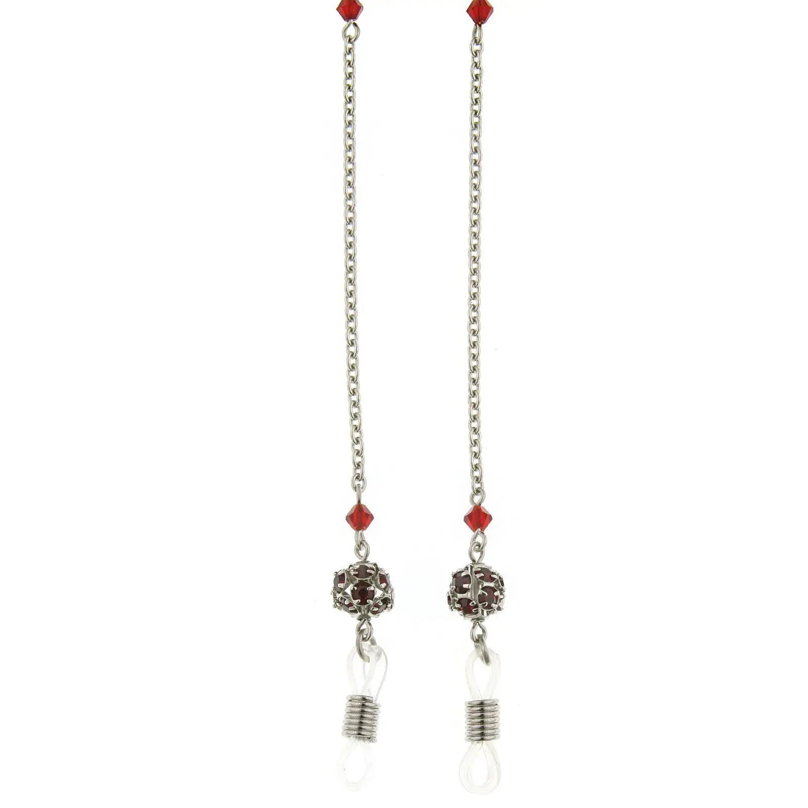 Red Crystal Fireball Eyeglass Holder Chain Necklace 30"