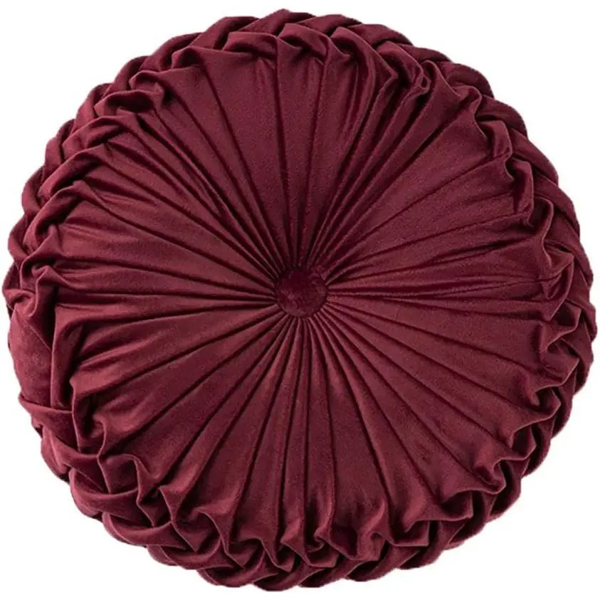 Round Pillows  Pleated Circle Pillow Chair Cushion Floor Pillows  Decorations for  Couch Chair Bed  Burgundy