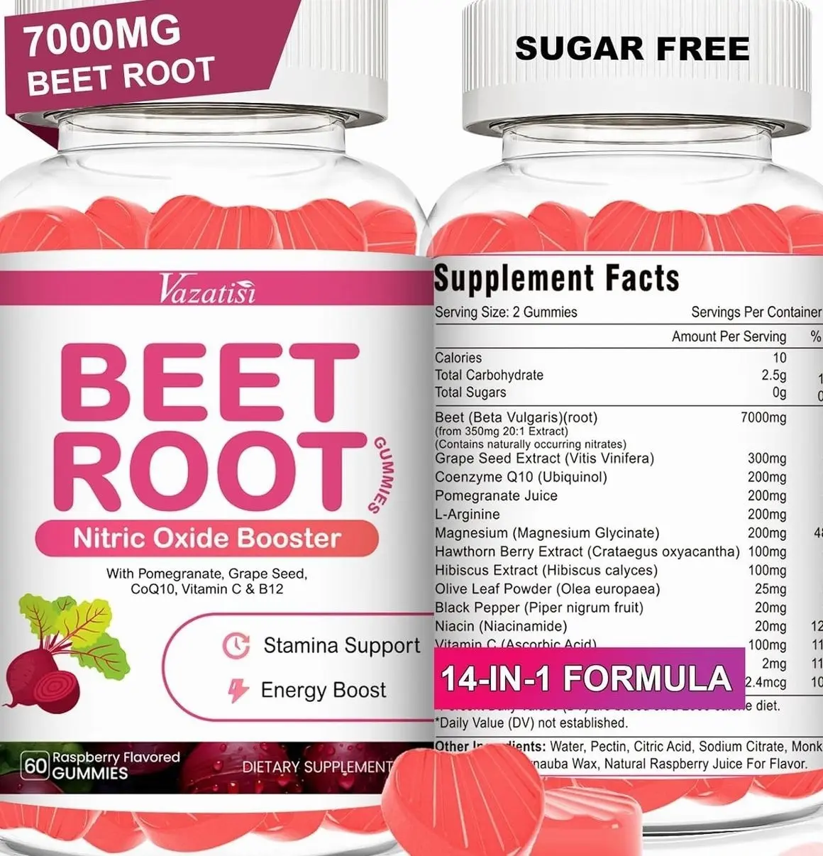 Beet Root Gummies 7000MG – Nitric Oxide Beetroot Gummies with Coq 10, Grape Seed, Pomegranate for Circulation & Energy Support – Vegan, Non-GMO, 120 Beet Chews
