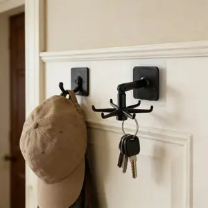 2PCS 360 Rotating Folding Hangable Hook Self Adhesive Wall Mounted Under Cabinet Hanger for Kitchen Utensils Key Holder Bathroom Towel Rack Home Organization Organiser Hacks Gadgets Space Saving Storage No Drill Hooks  Viral Product