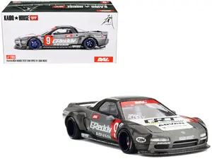 Honda NSX "Kaido Test Car Spec V1" #9 Gray Metallic with Carbon Top and Graphics "Kaido House" 1/64 Diecast Model Car by Mini GT