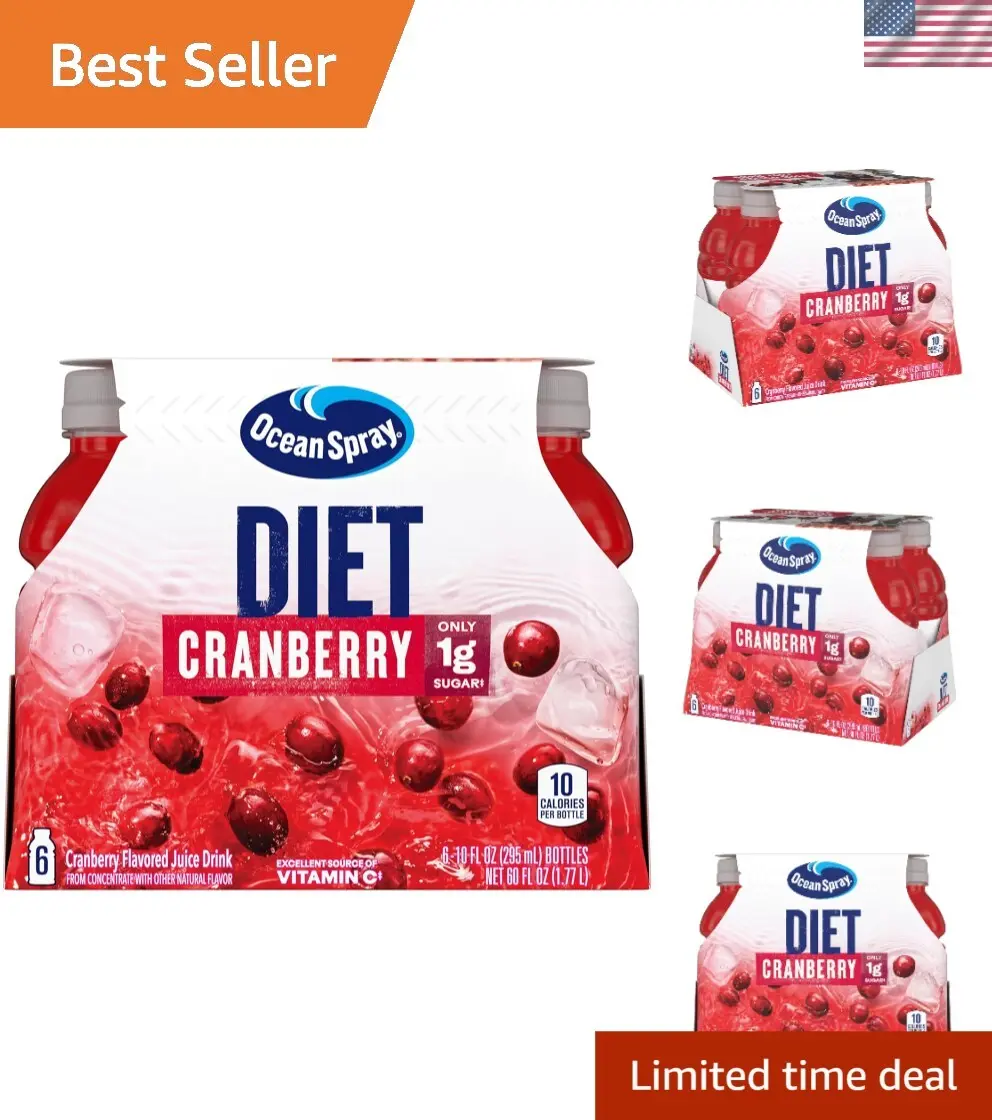 Diet Cranberry Juice Drink - 10 Fl Oz Bottles in a 6 Count Pack for Refreshment