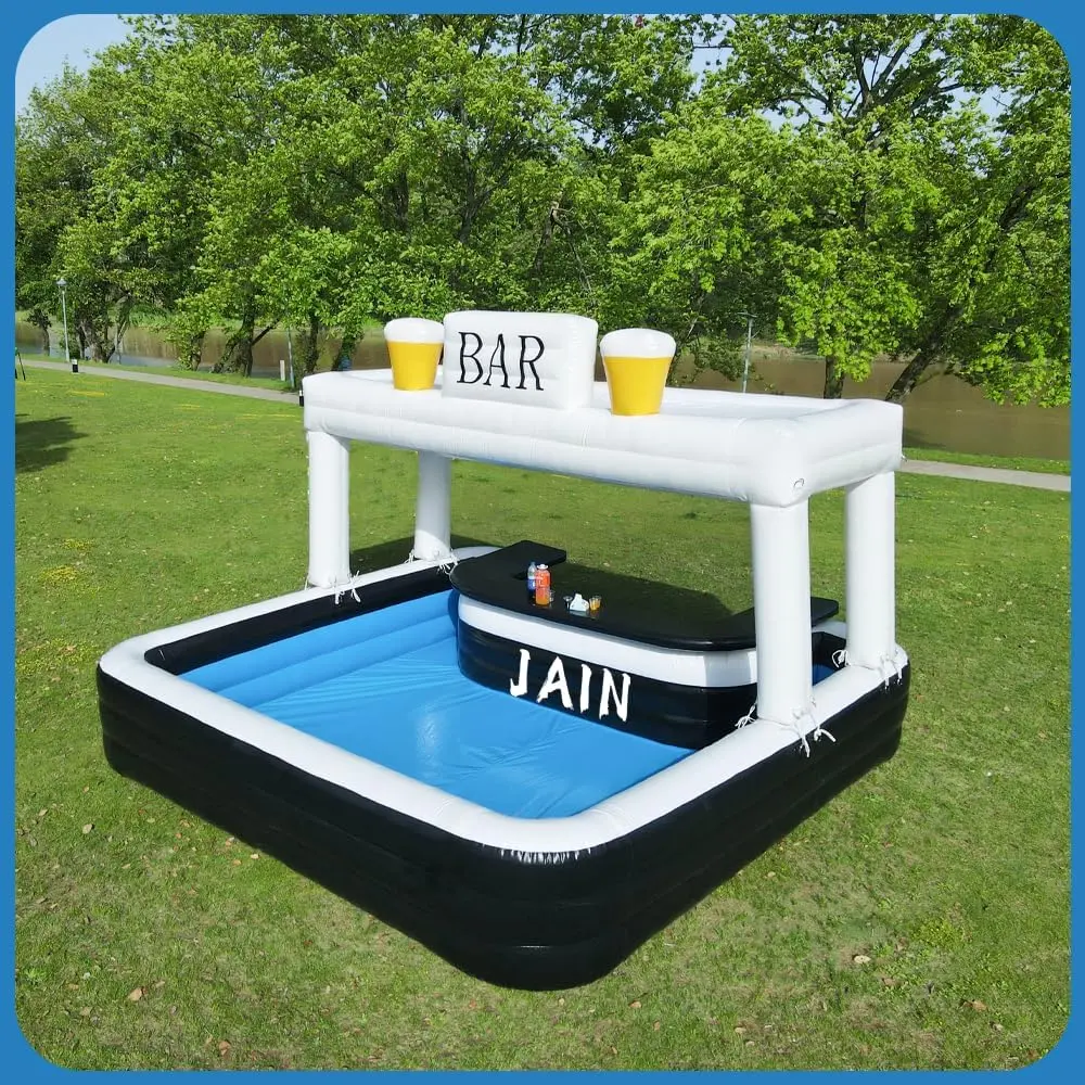 US Stock Party Ready Inflatable Pool Bar for Adults 13 ft Heavy-Duty PVC Backyard Pub with BAR Sign, Poolside Blow Up Bar for Outdoor Parties & Events