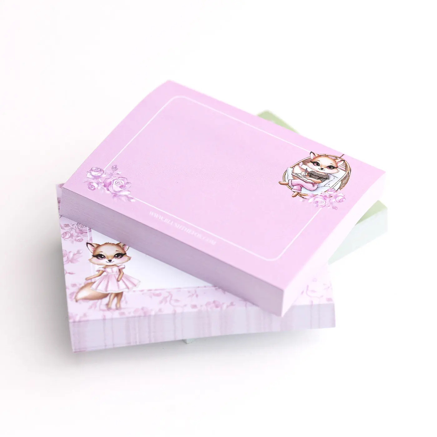 Rose-Adorned Sticky Note Set - Enchanting Design with Adorable Fox Motif for Jotting Down Affirmations & Love Notes