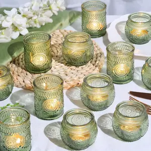 12 count Assorted Green Votive Candle Holders for Wedding Table Decorations, Glass  Lights Candle Holder for Bridal Shower,  Shower Decrations, Boho  Party Decor, Wedding Party Gifts for Guests