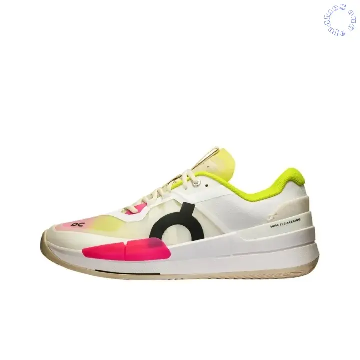 Unisex Off-White Color Block Tennis Sneakers with Pink, Lime Green Accents - Street Style, Summer Vibe, Stable Support, Cushioning Sole, Breathable Mesh, Low-Cut, Brand New, Multiple Sizes Available