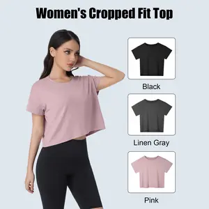 3 Pack Women's Crop Top Workout Short Sleeve Tees Loose Fit Energetic Multi-Color Casual Tops Lightweight Breathable Stretch Workout Sets For Women Running Gym  Dancing