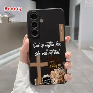Straight Edge Phone Case Compatible with SAMSUNG  Galaxy S23 Ultra S24 Plus S25 S22+  Divine Timing Cross Pattern Full Body Protection Shockproof Soft Liquid Silicone Cover Cellphone Protective