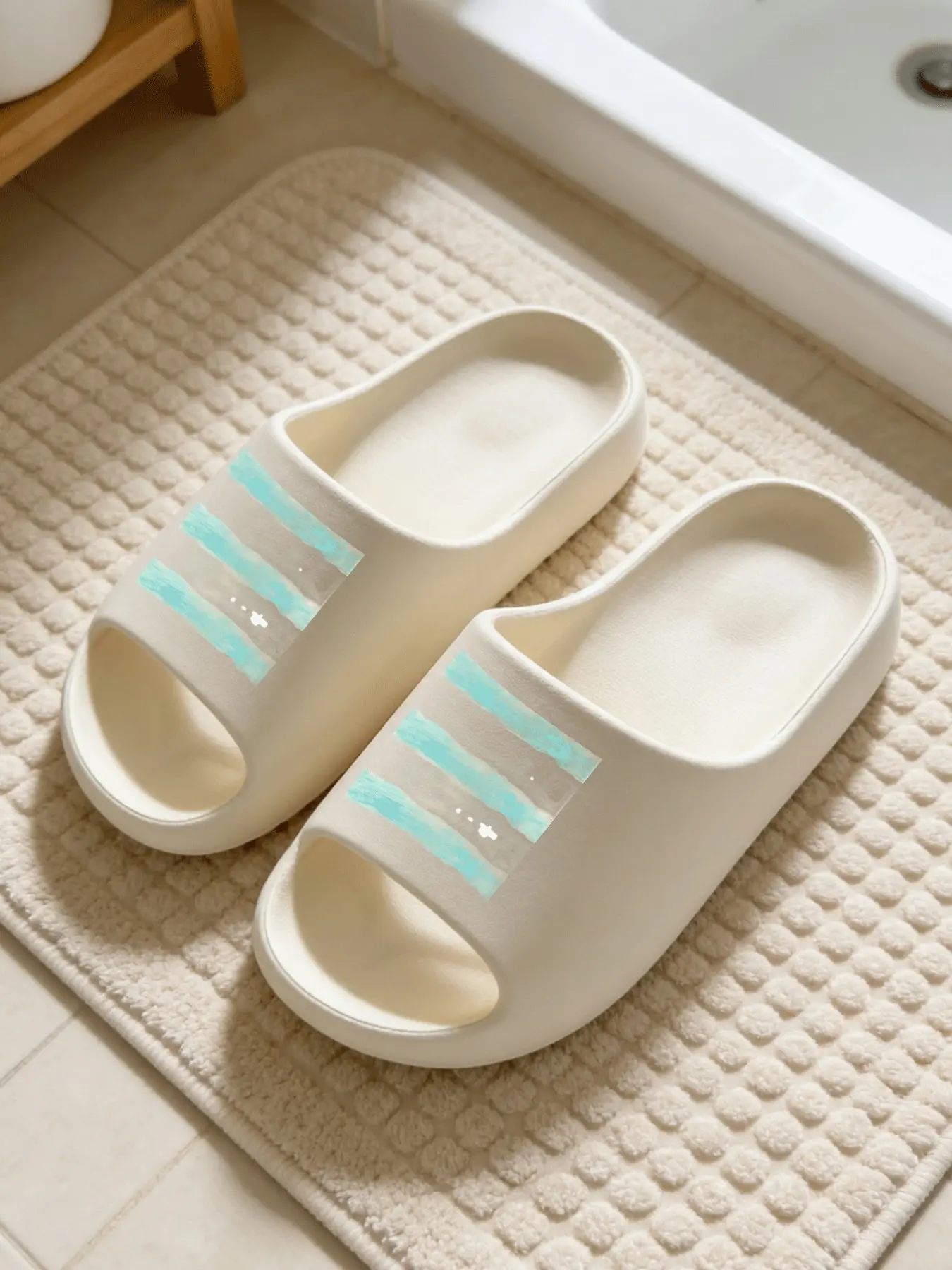1 Pair Bouncy Cloud EVA Pillow Slides, Sleek Mint Green Stripe Graphic Style, Elastic Pressure-relief & Non-deformable Sole, Women's All-day Comfort Home & Shower Slippers