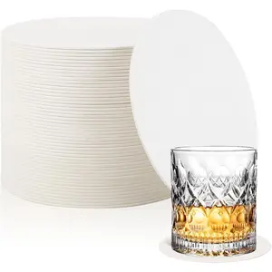 50 count Paper Coasters (1MM), 4 Inch Disposable Round White Cardboard Coasters for Weddings Parties Catering Bars DIY Crafts