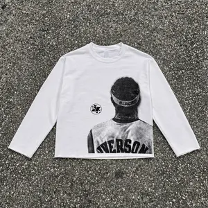 BLACKBUTTERFLY Iverson WHITE Long Sleeve Custom Cropped Vintage Crewneck Sweatshirt Shirt Menswear