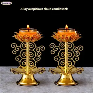 Alloy Ghee Lamp Holder, Wholesale Buddhist Hall Utensil with Auspicious Cloud Design, Table Candlestick Ornament for Home Decor