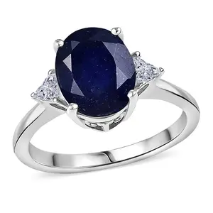 Shop LC Sapphire DF and Moissanite 4.20 ctw Trinity of Elegance Ring in Rhodium Over Sterling Silver Size 9.0