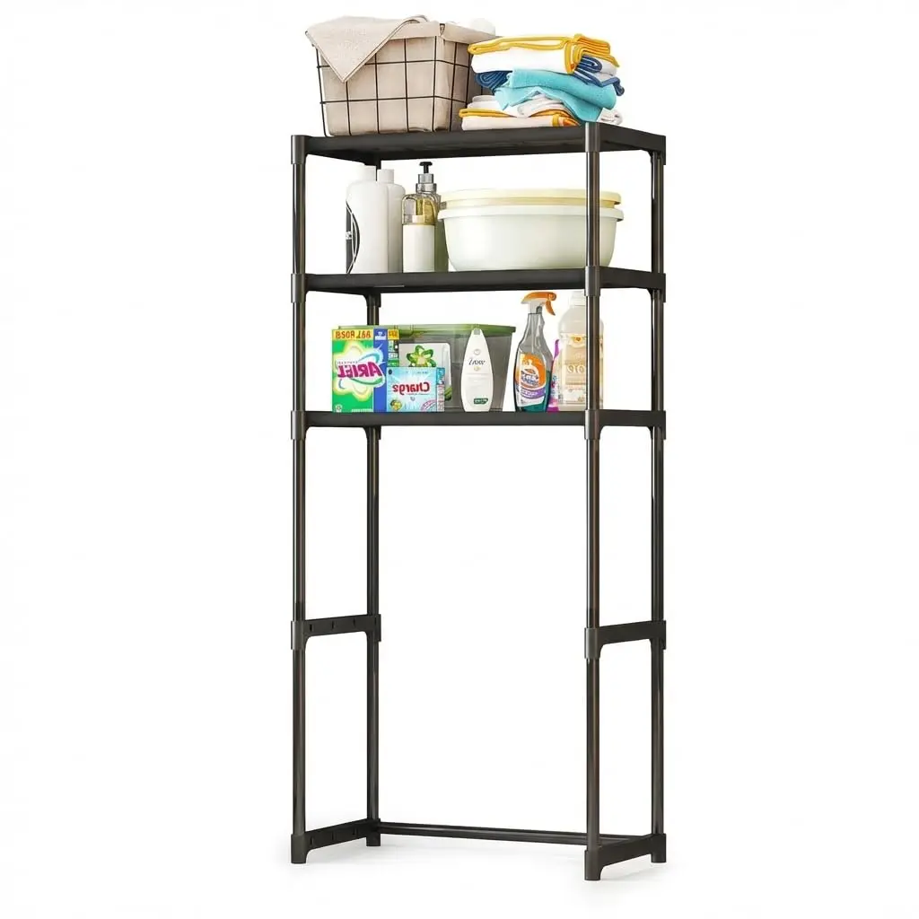 3-Tier Over The Toilet Storage, Metal Bathroom Shelve, Over Toilet Bathroom Organizer Storage Rack, Space Saver Freestanding Shelf for Restroom Laundry Balcony Room