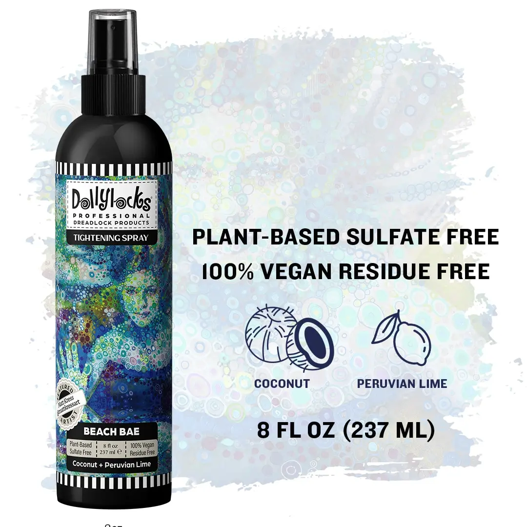 Dollylocks Beach Bae Tightening Spray - Coconut-Infused Organic Dreadlocks Haircare for Frizz Control, Dry Hair Maintenance