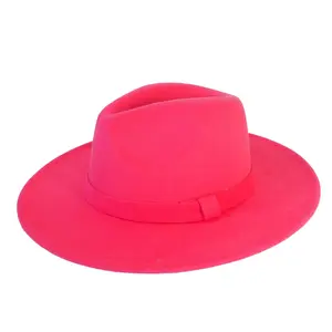 Candy Pink Fedora Panama Upturn Wide Brim Cotton Blend Felt Hat